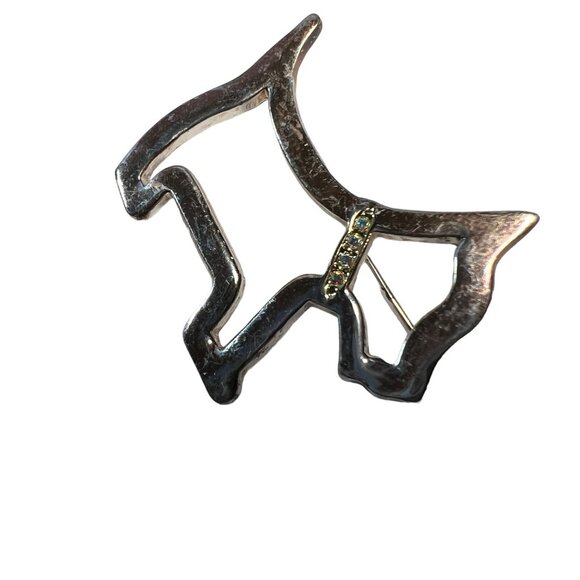 Vintage AAI Dog Brooch Scottish Terrier Silvertone Rhinestone Collar Figural Pin - Picture 4 of 8